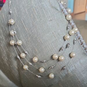 Talbots Silver and Cream Multi-Strand Pearl Necklace (B21)